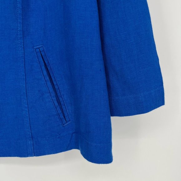 Chico's Size Large 100% Linen Zip Up Jacket Blue Blazer 3/4 Sleeve Pockets - Picture 2 of 8